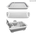 Ahyuan Collapsible Dish Drying Rack Portable Dinnerware Drainer Organizer for Kitchen RV Campers Travel Trailers Space Saving Kitchen Storage Rack Tray (with Drainboard)
