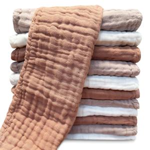 Muslin Burp Cloths for Baby 100% Cotton Burping Cloths for Unisex, Boy, Girl - Large 20'' by 10'' Newborn Essentials Ultra Soft Absorbent Milk Spit Up Rags - 12 Pack - White+Light Bean Paste Series