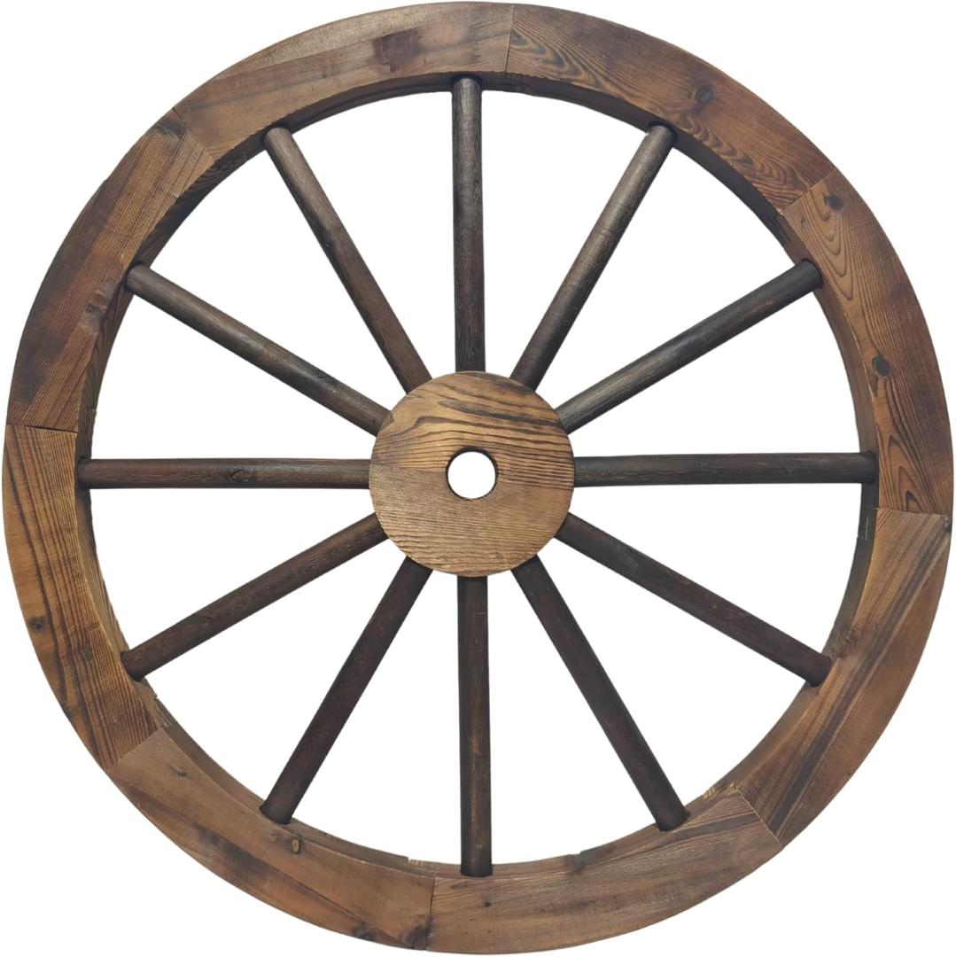 Rustic Western 24" Wood Wagon Wheel Decor, Fully Painted 1.2" Thick Farmhouse Country Barn Wall Art, 12-Spoke Sturdy Wood with Protective Coating for Indoor & Outdoor Display, Great Holidays Gift | Western Wall Art