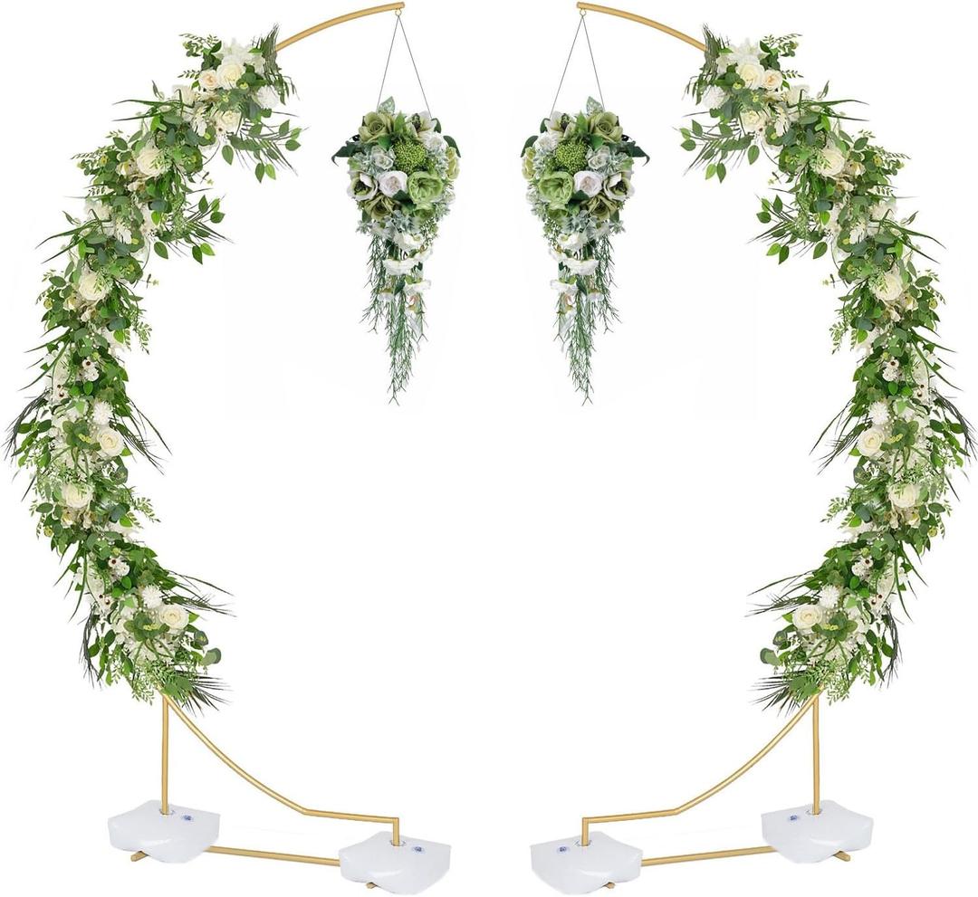Vincidern 2pcs Curved Gold Metal Wedding Arch Backdrop Stand, 8.2ft Balloon Arch Stand, Event Decoration for Wedding Ceremony, Engagement Party, Celebration Decoration