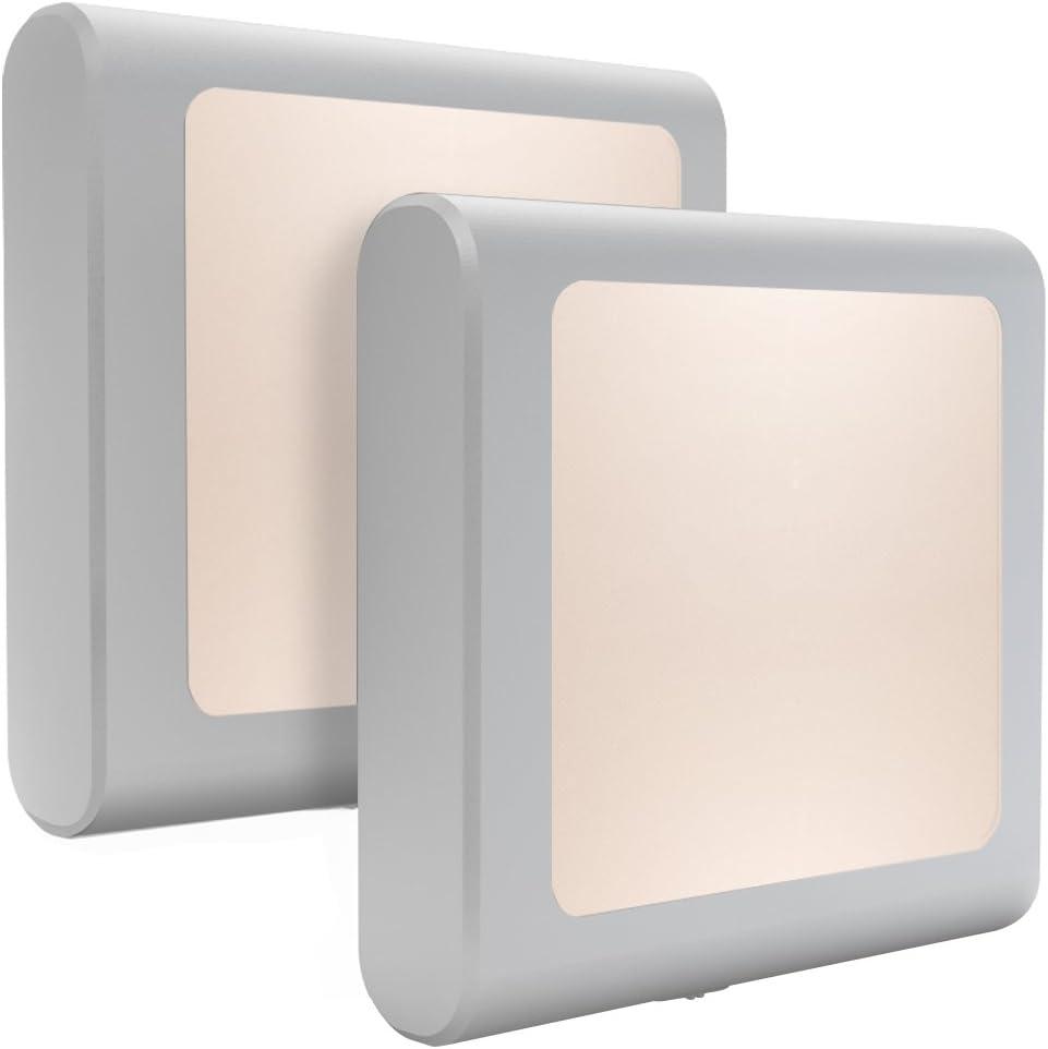 MAZ-TEK Plug-in Led Night Light with Auto Dusk to Dawn Sensor,Adjustable Brightness Warm White Lights for Hallway,Bedroom, Kids Room, Kitchen, Stairway, 2 Pack, 
0.7"D x 2.76"W x 2.79"H