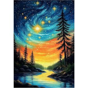 Great Jigsaw Puzzles for Adults 300 Pieces Starry Sky Forest Puzzles for Adults Toys Gift Family Decoration Kids Puzzle (15"x10"-300PCS)
