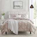 Taupe Duvet Cover Queen Size 3 Piece Pintuck Comforter Cover - 1 Duvet Cover 90x90 Button Closure with 2 Pillow Shams - Ultra Soft Microfiber Bedding Pinch Pleated Queen Duvet Cover Set