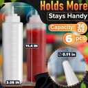 6-Pack Plastic Condiment Squeeze Bottles 36oz – Refillable Squirt Bottles with Narrow Tip, Leak-Resistant | Great for Oil, Sauces, Ketchup, Mayonnaise, Syrup, Dressing, BBQ Stations & Catering Use