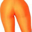 SUNFEXOY Biker Shorts for Women,High-Waisted Shiny Neon Bright Active Workout Yoga Pants Running Shorts Knee Length (Pink, L)