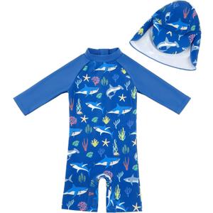 upandfast Baby/Toddler Swimsuit UPF 50+ Sun Protection One Piece Zipper Bathing Suit with Sun Hat Infant Beach Swimwear, Size 9-12M