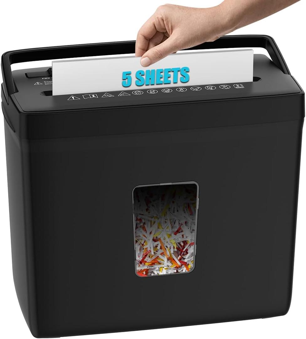 Woolsche Paper Shredder for Home,5 Sheet Desktop Cross Cut with 2.38-Gallon Basket Shredder,P-4 Security Level, 4-Mode Design, Shreds Paper/Credit Card - Durable, with Jam Proof Function for Home, Black