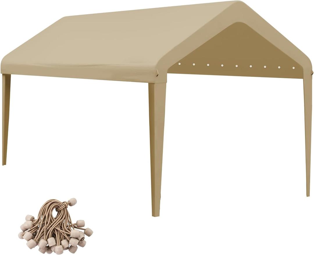 10x20 Canopy Replacement Cover, Carport Replacement Canopy Top Cover for 10' x 20' Frame, 800D Heavy Duty Waterproof & UV Protected Car Canopy with Ball Bungees (Frame is not Included) (Beige)