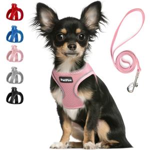 PetiFine Step in Small Dog Harness and Leash Set, Breathable All Weather Air Mesh Reflective Escape Proof, Step-in Vest Harnesses for Puppy(XS, Pink)