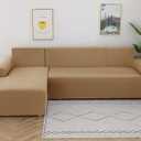 ELEOPTION 2 Piece Black Couch Covers for Sectional Sofa L Shape Chaise Covers for Cushion Couch Chaise Slipcover for Living Room Pets (L-Shape 3+3 Seater)