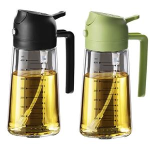 TrendPlain 16oz/470ml Glass Olive Oil Sprayer for Cooking – 2 in 1 Olive Oil Dispenser Bottle for Kitchen Gadgets and Air Fryer Accessories, Salad, BBQ - Black & Green