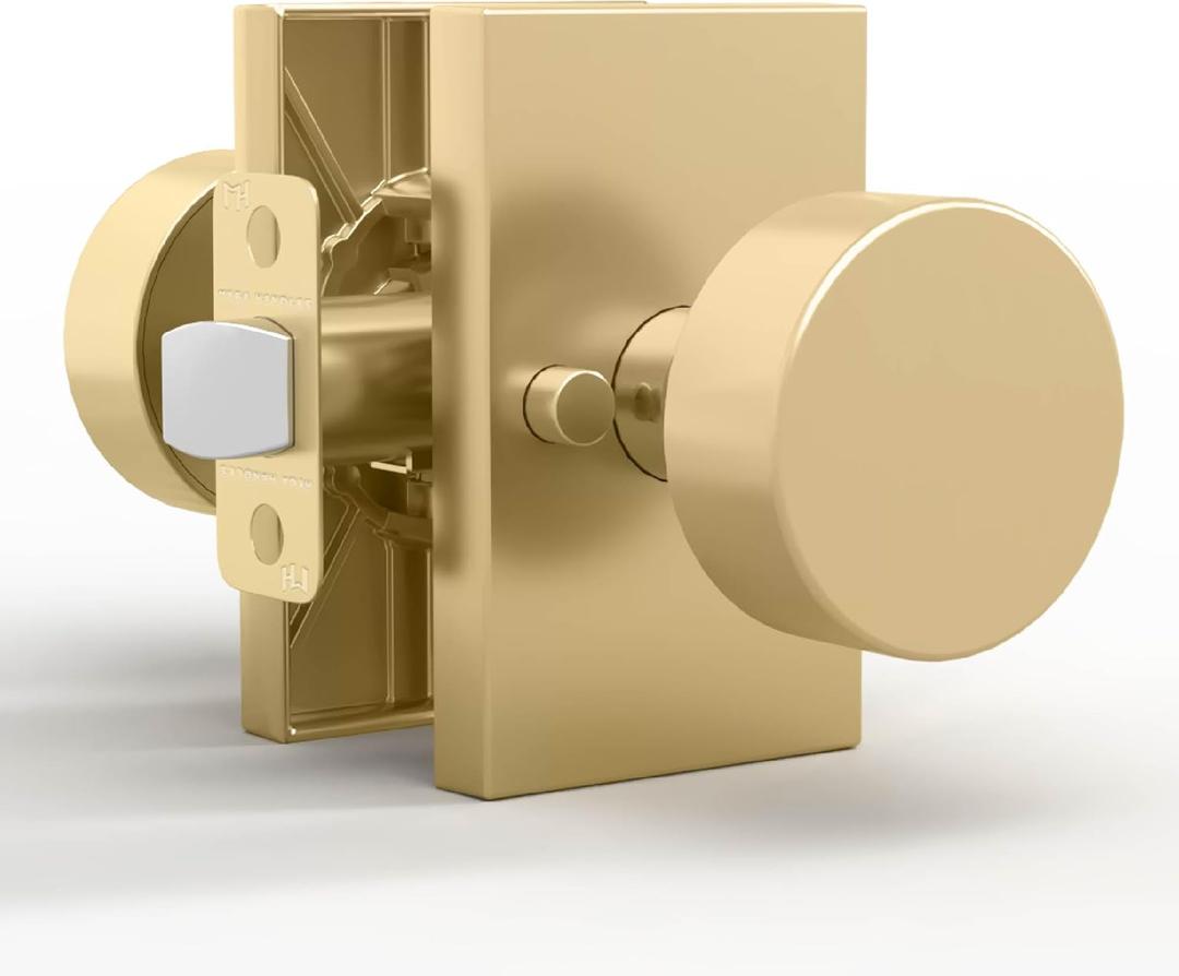 Mega Handles Laura Gold Privacy Door Knob - 1 Pack Reversible Interior Gold Door Knob, Heavy Duty Bed and Bath Door Knobs with Privacy Lock, Fits All Standard Door Sizes - Satin Brass