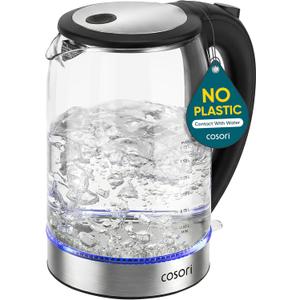 Cosori Electric Kettle, No Plastic Contact With Water, Wide Mouth For Easy Cleaning, Auto Shut Off, 1.7L Tea Kettle & Hot Water Boiler, Water Heater & Teapot, Borosilicate Glass, Black, 1500W (1.8 Quarts)