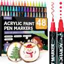 FUMILE 48 Colors Acrylic Paint Marker Dual Tip(Fine and Dot Tip), Paint Pens Acrylic Markers for Wood, Rock, Plastic, Glass, Ceramic, Canvas.Acrylic Markers Set for DIY Christmas Card and Art