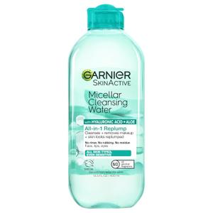 Garnier Micellar Water with Hyaluronic Acid, Facial Cleanser & Makeup Remover, Hydrating and Plumping, For All Skin Types, Vegan, Cruelty Free, 13.5 Fl Oz (400mL), 1 Count