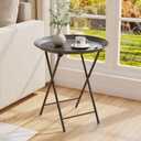 Garden 4 you Folding TV Tray Table, Metal Round Side Table, Black Dinner Table with Metal Frame, Modern Outdoor Tray Table for Living Room, Bedroom, Patio & Small Spaces, 2 Packs