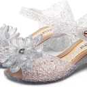 Flower Pairing Girls Princess Jelly Flats - Sparkly Dress Up Sandals for Cosplay & Parties | Lightweight Ballet Heels for Kids, 1.5 Little Kid