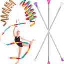 HyDren 5 Pcs Stainless Steel Twirling Baton with Dance Ribbons Rainbow Streamers Ribbon Dancer Wand Center Balanced Batons for Twirling for Dancing Band Gymnastic (26 Inch)