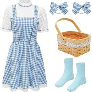 Halloween Costume Women, Halloween Princess Costumes for Adults Basket Dress Socks Hair Bows Book Storybook Character, L