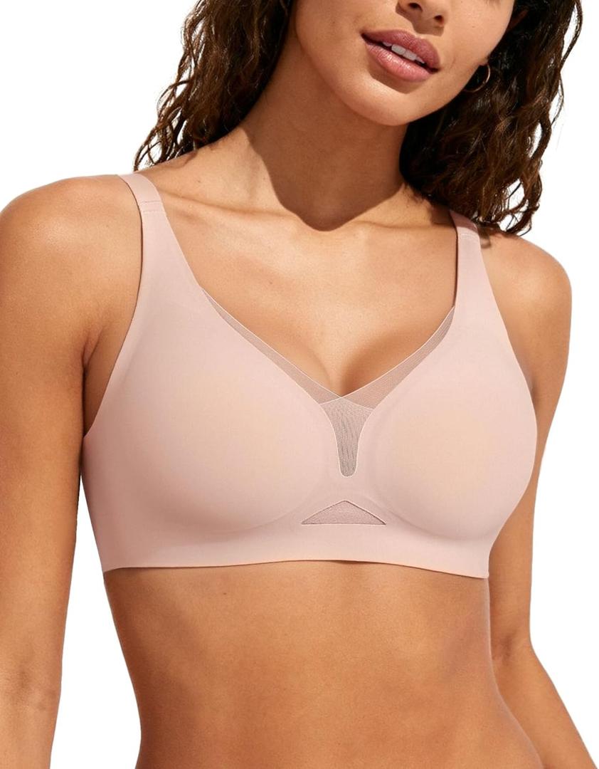 As Fairy Womens Sexy Deep V Mesh Wireless Bra Seamless Bralettes, Soft Support Breathable Comfort Daily Wear Brassiere (42B, Pink)