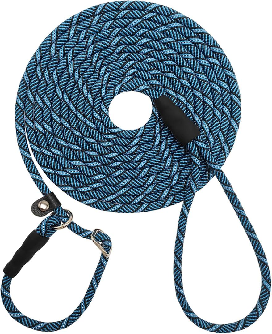 Reflective Long Dog Leash Slip Lead, No-Choking 12 FT/20 FT/30 FT/50 FT Rope Training Lead for Medium Dogs Small Puppy Pets Behavior Active Playing (12ft, Blue)