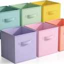 Sorbus 11 Inch Fabric Storage Cubes - Sturdy Collapsible Bins With Handle - 6 Foldable Baskets for Organizing Clothes, Toys, Books - Multi Colored Storage Baskets for Shelves, Kids Room, Closets