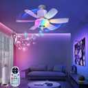 Socket Fan Light with Remote, Socket Breeze Ceiling Fan with Bluetooth Speaker, RGB, 3 Colors, 3 Fan Speed, 18.5" Small Ceiling Fans with Lights Screw in Ceiling Fan for Bedroom Garage, White