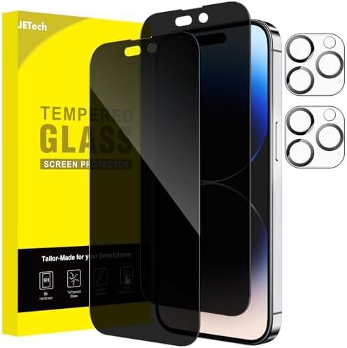 JETech Privacy Full Coverage Screen Protector for iPhone 14 Pro Max 6.7-Inch, with Camera Lens Protector, Anti-Spy Tempered Glass Film, 2-Pack Each