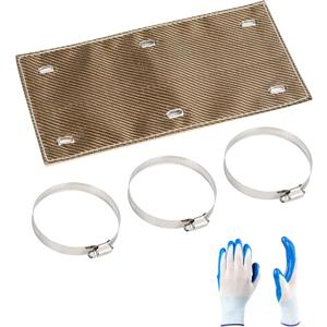 Titanium Pipe Shield with Gloves, Exhaust Heat Shield 12" x 6", 2 Layer Motorcycle Exhaust Heat Shield, Muffler Heat Shield Exhaust Wrap Pipe Heat Insulation Protection up to 1350F