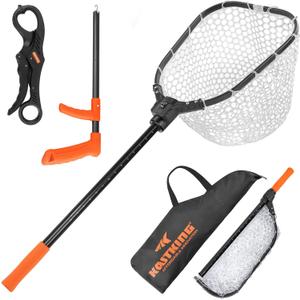 KastKing Brutus Fishing Net, Foldable Extendable Fish Landing Net, Lightweight & Portable Fishing Net with Soft EVA Foam Handle, Holds up to 44lbs/20KG, Fish-Friendly Mesh for a Safe Release (K: Silicone net combo - Hoop Size: 20''- 16''- 10''(not extendable))