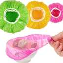 60 Pcs Bowl Covers for Bread Proofing, Plastic Shower Caps for Sourdough Bread, Food Covers Elastic Reusable Stretch, Food Wrap 3 Size, Fresh Keeping Bags6/8/10inch (Green Yellow Purple)