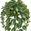 Fake Hanging Plant with Pot, Large Hanging Artificial Plants with Basket & Hanger Faux Greenery Plants Indoor Outdoor Decor Fake Pothos Plant in Pot for Wall Balcony Patio Office Bathroom Shelf