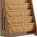 PERUGINA Wood Toddler Bookshelf Montessori Nursery Kids Baby Book Shelf Dutch Design 5Tier,Brown RedWalnut GrainPattern, Width28", Height31", Depth11"