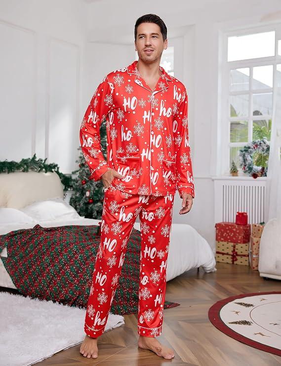 Set Long Sleeve Button Down Pjs Xmas Holiday Sleepwear, Size: 2XL