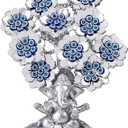 Evil Eye Flowers Lucky Tree with Silver Ganesha Hindu Elephant God Statue Home Office Feng Shui Protection Ornament Blessing Gift