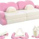 Modular Kids Play Couch, 13PCS Thick Toddler Sofa Set, Convertible Foam Couch for Building Forts, Lounger & Play, Removable Washable Cover for Playroom, Bedroom (Pink)