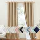 NICETOWN 100% Absolutely Blackout Linen Curtains with Thermal Insulated White Liner, Camel, W52 x L102, 2 Panels, Textured Linen Look Noise Reducing Window Treatments Drapes for Bedroom/Living Room