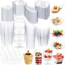 Tessco for you 400 Pcs Mini Appetizer Plates Dessert Cups Spoons Forks Set Dessert Containers Assorted Shape Plastic Parfait Cups Disposable Spoon Forks for Party Serving (Clear)