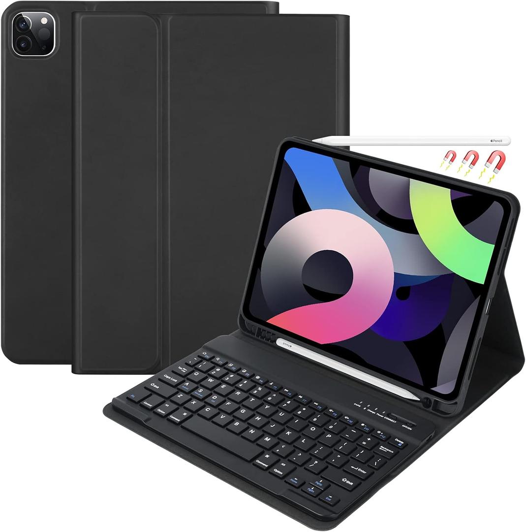 Keyboard Case for iPad Air 11 inch (M3 2025 / M2 2024) & iPad Pro 11 inch (4th/3rd/2nd/1st) Gen - Magnetic Detachable Bluetooth Keyboard with Pencil Holder for 10.9" iPad Air 4th/5th Gen (Black)