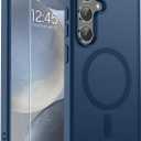 SUPFINE Magnetic for Samsung Galaxy S24 Case / S25 Case with Screen Protector, (Built-in Magnets) (Military Grade Drop Protection) Slim Translucent Shockproof Phone Case,Sapphire Blue