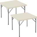 Square Fitted Tablecloth 34x34 Inch-2 Pack Cream Elastic Spandex Table Cover-Small Stretch Card Folding Table Cloths Topper Cap for Kitchen Dining Picnic Patio Outdoor Party Tables