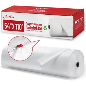 Plastic Table Cloth, 110 Ft X 54 in Disposable Tablecloth White Tablecloth Premium PEVA Plastic Table Cloth Disposable with Any Cut Sliding Cutters for Picnics, Parties, Birthdays, Weddings, 1320" x 54"