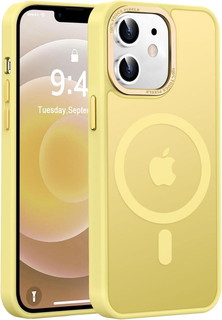 Newfuture Designed for iPhone 12 Case/iPhone 12 Pro Case with Magnetic [13 FT Military Drop Protection] [Compatible with Magsafe] Translucent Shockproof with Anti-Fingerprint Phone Case, Yellow