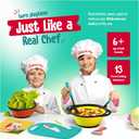 Baketivity Kids Cooking Set Real Utensils With Kitchen Tool Guide - Complete Junior Cooking Set Gift For Girls Or Boys With Mixing Bowls, Cutting Board, Knife, Apron - Kids Baking Set For Real Cooking