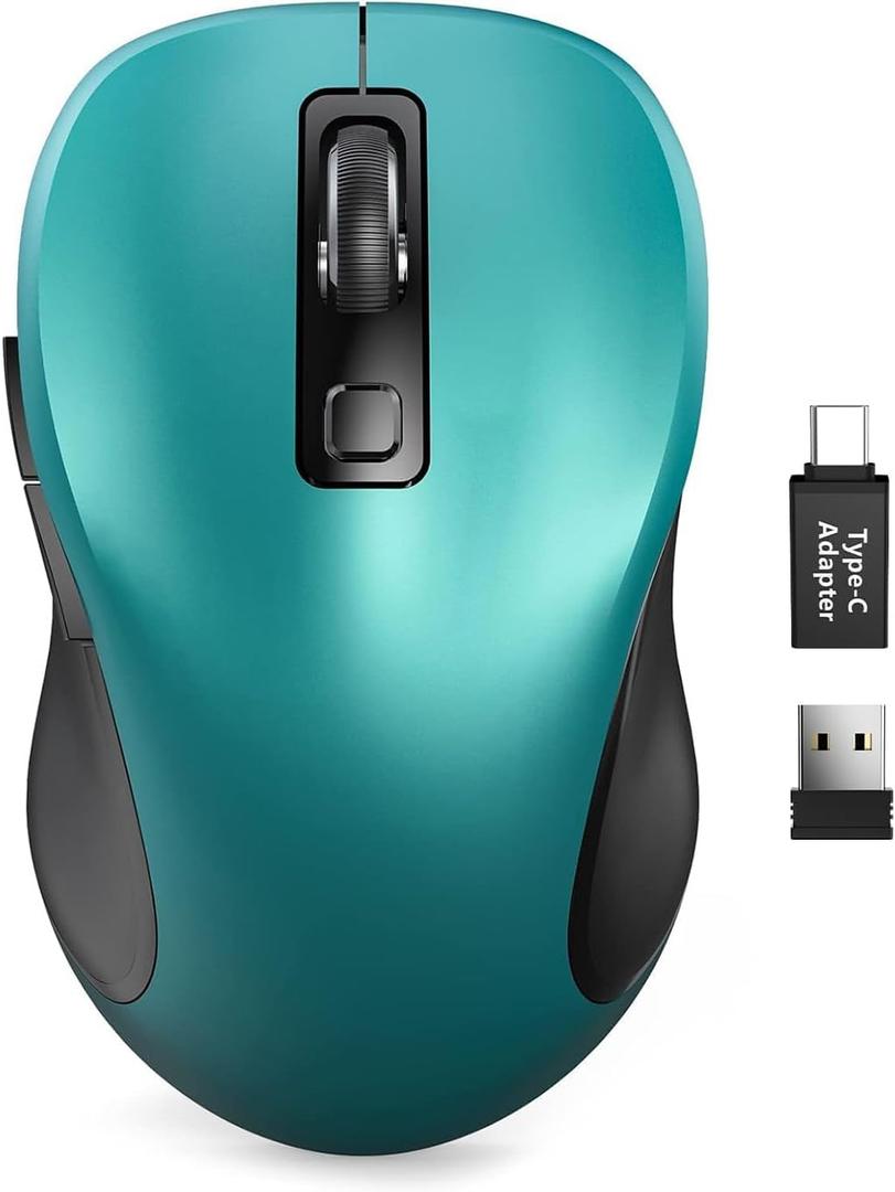 Trueque Wireless Mouse for Laptop, 2.4GHz Ergonomic Computer Mouse with Back & Forward Buttons, 3 Adjustable DPI Levels, 6 Buttons, Optical USB Cordless Mice for Windows PC, M01 (Teal)
