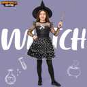 Spooktacular Creations Kids Witch Costume, Halloween Costume Witch Dress with Broom Hat Tights for Girls Glittery for Halloween Role Play Parties, Black (Medium(8-10 yrs)) (M)