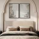 Framed Islamic Wall Art Set of 2, Modern Arabic Calligraphy Canvas Prints, Minimalist Gray Muslim Wall Decor for Living Room Bedroom Dining Room Prayer Room Hallway Office, 16x24 Inch