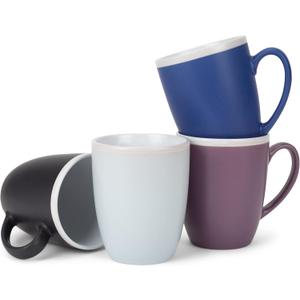 Elanze Designs Solid Color Cool Green Blue Purple 16 ounce Matte Ceramic Mugs Assorted Set of 4