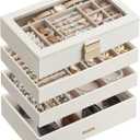 SONGMICS Stackable Jewelry Trays, 4-Tier Jewelry Box, Drawer Jewelry Organizer, with Glass Lid, Removable Dividers, for Vanity Table, 6.7 x 11 x 7.2 Inches, Gift Idea, Cloud White UJBC164W01