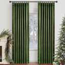 Velvet Pinch Pleated Blackout Curtains 96 Inch Length 2 Panels with Hooks, Luxury Curtains for Bedroom Living Room, Back Tab Soft Room Darkening Drapes, W40xL96, Moss Green